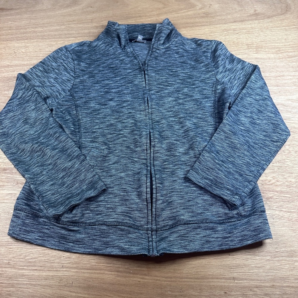 T by Talbots Womens Large Gray Space Dye Full Zip Jacket Lightweight Stretch